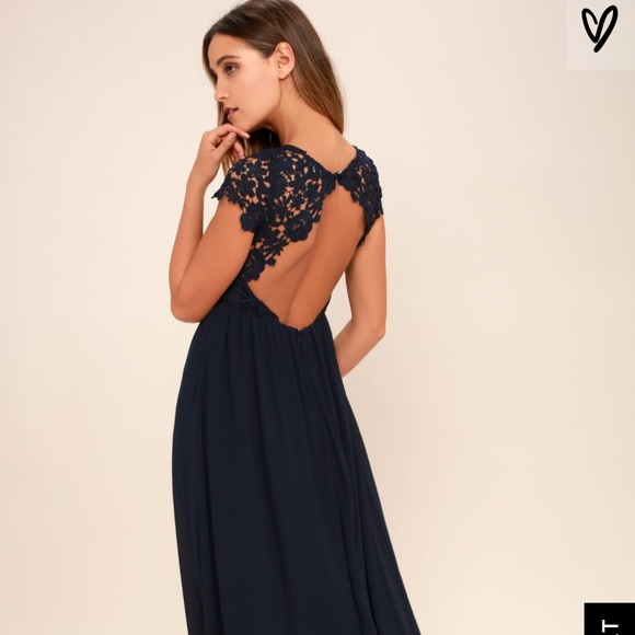 Navy Blue Lace Maxi Dress Size Small - Picture 2 of 3